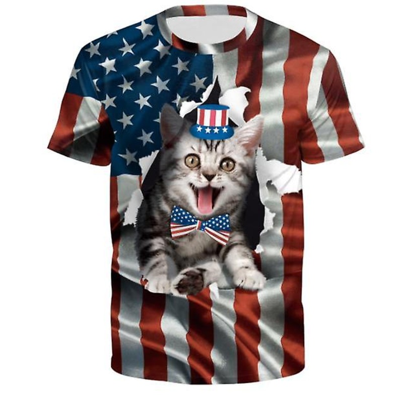 2022 Summer Hot Men’s American Flag Print Crew Neck Pullover T-shirt