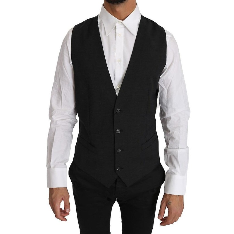 Gray Solid 100% Wool Waistcoat Vest