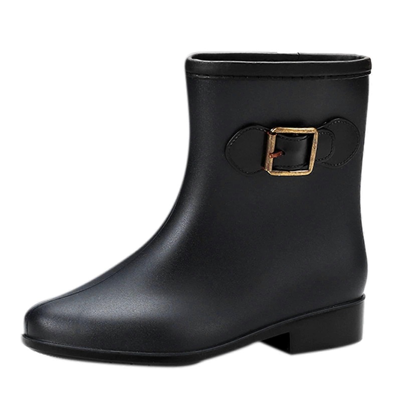 Women’s rain shoes, heel, mid shoe, rain buckle, round, for women 40 EU black