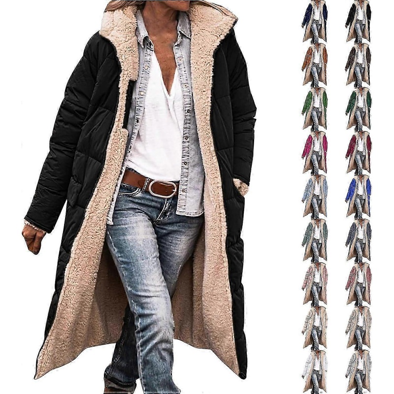 Women’s Winter Coats Warm Fleece Lined Full Zip Longline Padded Jackets Oversized Long Sleeve Hooded Quilted Overcoat 2024