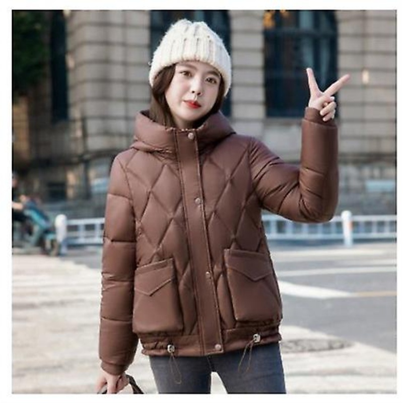 2022 Winter Short Padded Clothes Women’s Fashion Loose Hooded Jacket Ladies Down Jacket Hem Elastic Drawstring Design