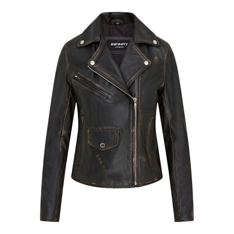 Womens Leather Biker Jacket Classic Brando Moto Real Leather Ladies Jacket