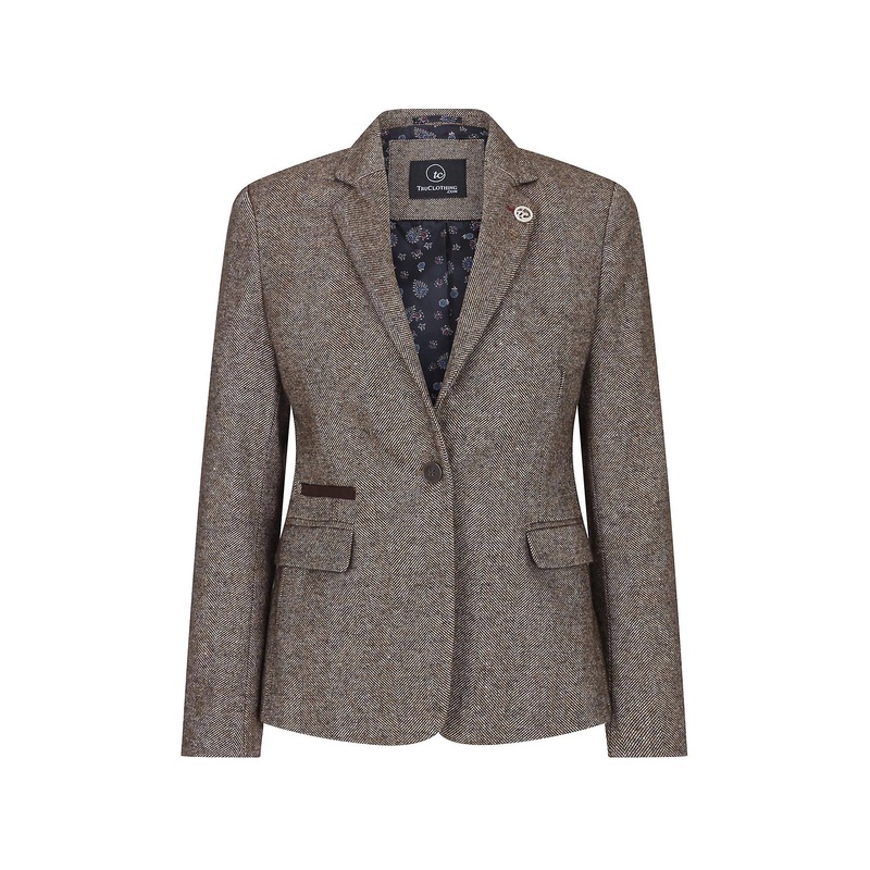 Womens Tweed Blazer Jacket 1920s Vintage Elbow Patch Waistcoat Blinders Tan