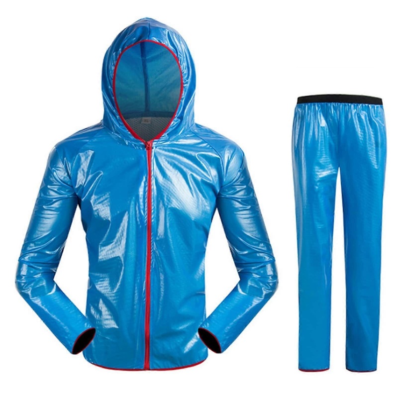 Outdoor rainwear with hood, waterproof rain jacket, rain suit with hood, rain jacket and pants set, XXL blue