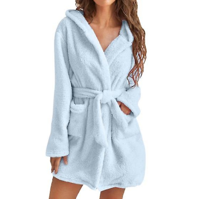 Women’s Pajamas, New Design Solid Color Plush Loungewear, Women’s Warm Hooded Bathrobes With Pockets