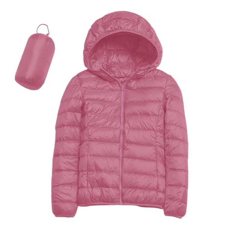 Women’s Quilted Lightweight Down Puffer Jacket with Hood and Pockets, Packable Thin Winter Coat in O Rosa S