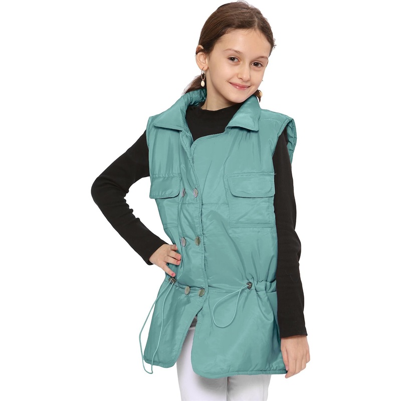 Girls Vest Hooded Quilted Mint Gilet Padded Jacket