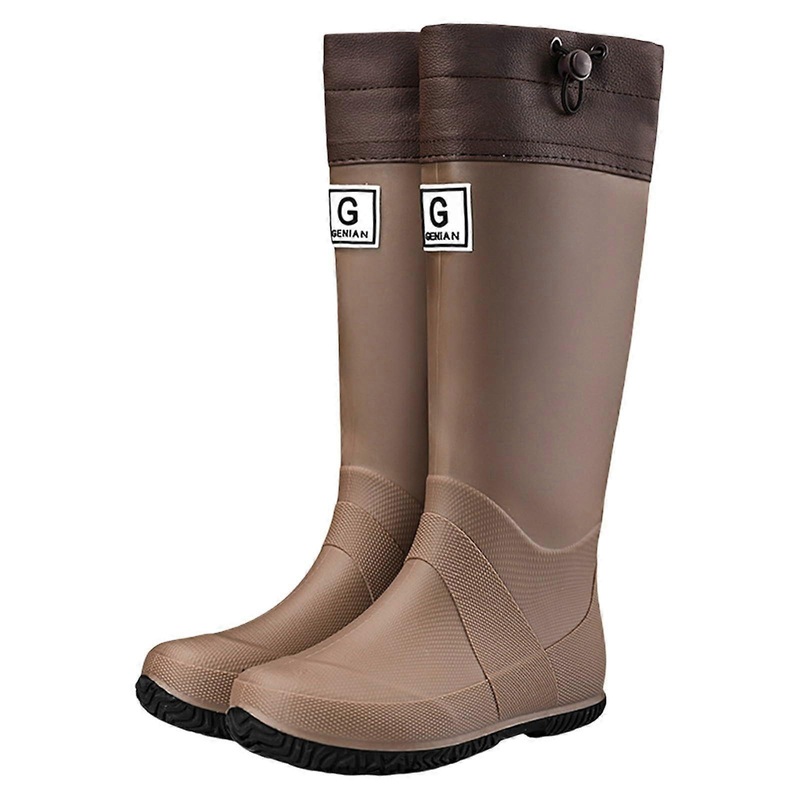 Rain boots for men’s boots  foldable rubber boots with adjustable cuff, nonslip sole, lightweight, for gardening and outdoor work, 38 EU, brown.