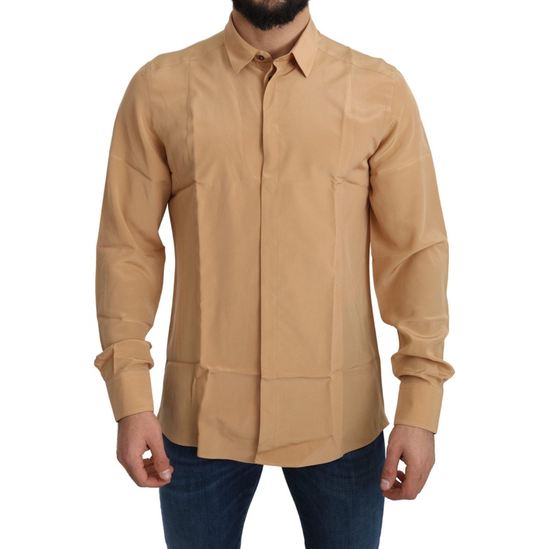 Yellow 100% Silk Gold Top Slim Shirt