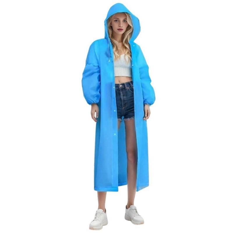 Transparent Raincoat Poncho for Men and Women, Reusable Waterproof EVA Rain Jacket, Breathable Hiking Camping Travel Cape, One Size O Blau