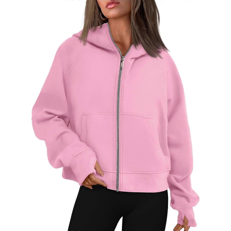 Winterjacke Damen Oversize Kapuzenjacke mit Reiverschluss Langarm Hoodie Baumwolle Rosa Sport Style Gre S