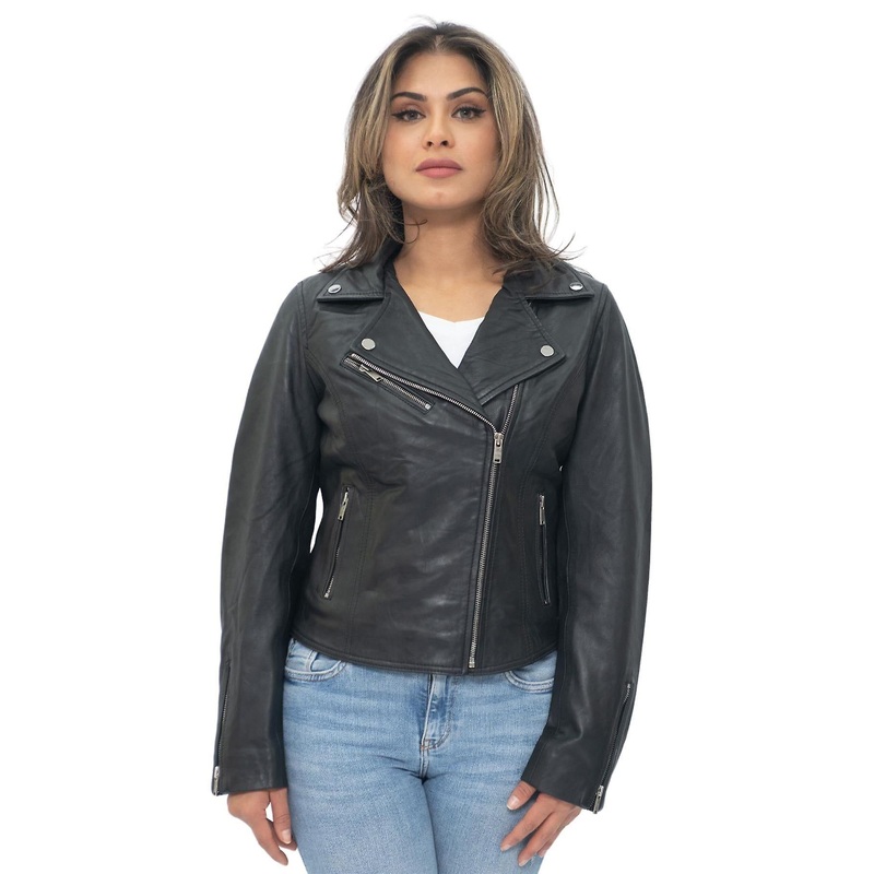 Womens Brown Leather Classic Biker Brando Jacket