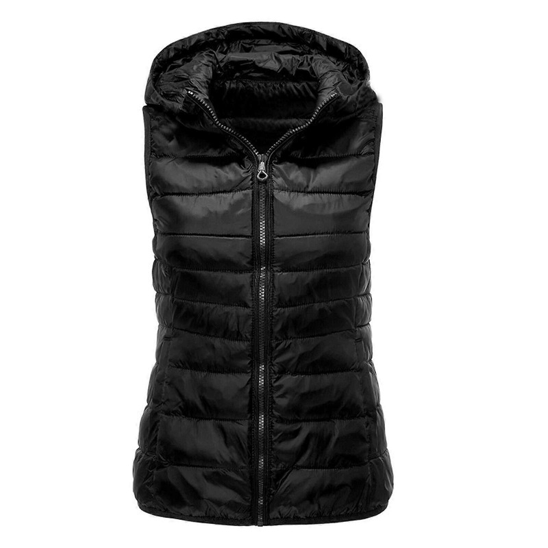 Women’s Down Vest Lightweight Casual Outdoor Jacket With Hood Sleeveless Black Plus Size XL Slim Fit Quilted Puffer