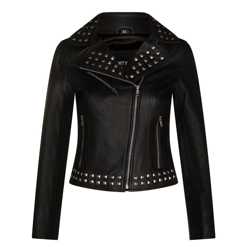 Women’s Leather Black Studded Biker Goth Jacket