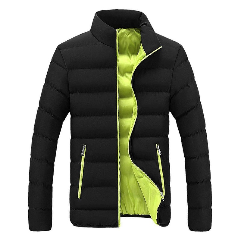 Winter Jacket Men’s Lightweight Down Puffer Coat Unisex Waterproof Quilted Zip Jacket Stand-Up Collar Cotton Grn XXL