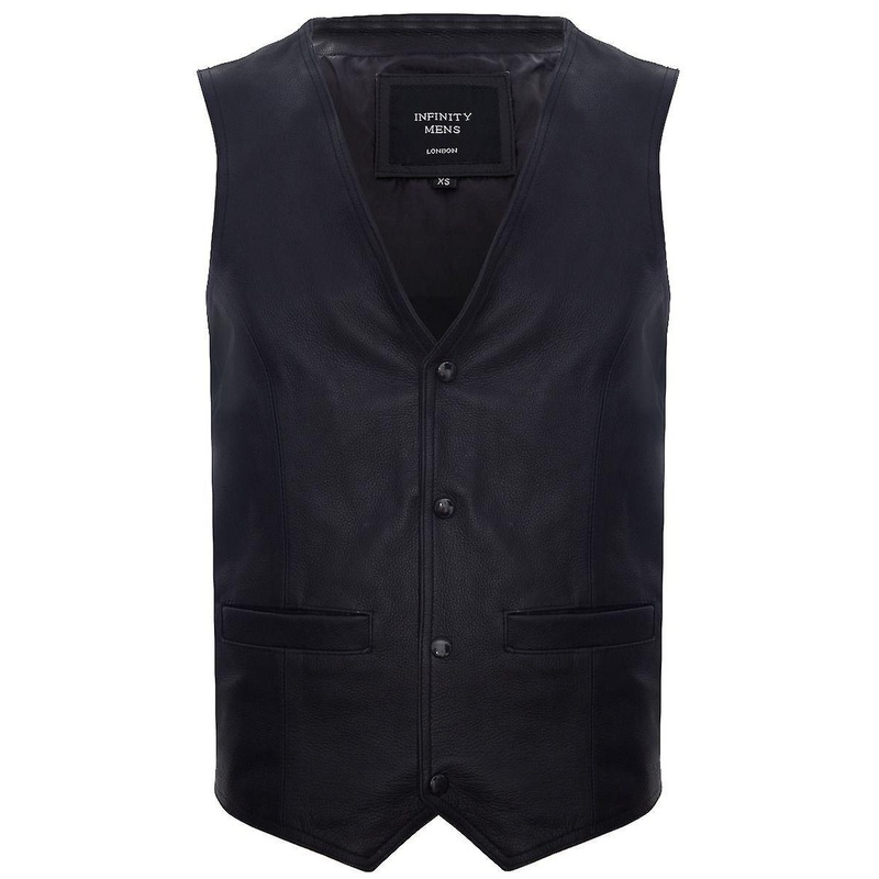 Mens Black Hide Leather Waistcoat