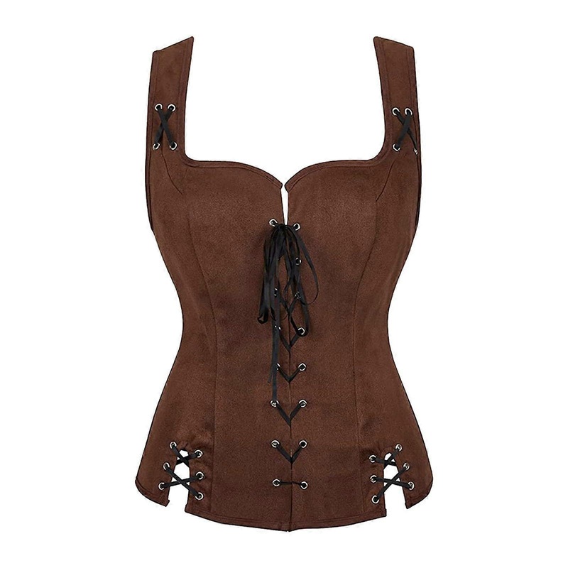 Renaissance Vest Women’s Gothic Coat Steampunk Cosplay  O Brown XS