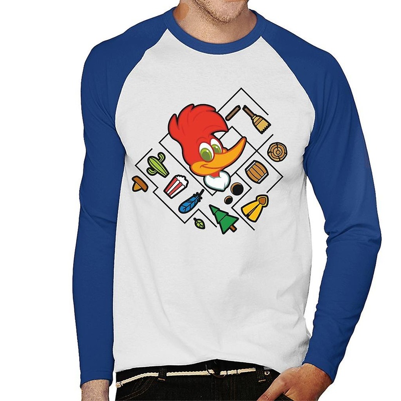 Woody Woodpecker Character Head With Icons Men’s Baseball Long Sleeved T-Shirt