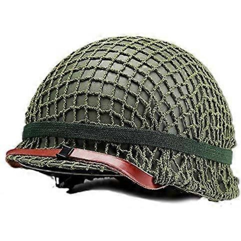 Ww2 Us M1 Helm Steel Field Green with net cover, chin strap, Reproduction For Film Props, Military Role Playing, Cs Games