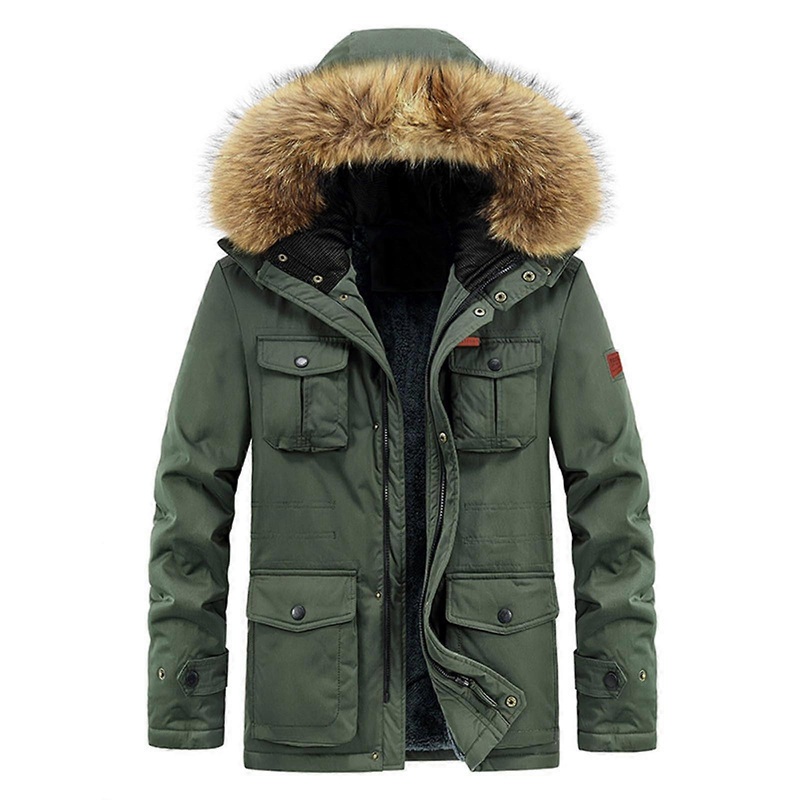 Winter Coat Men’s Short Thick Fleece Lining Quilted Parka Jacket XXL A2 Green Softshell Leisure Jacket Outdoor Functional Wear