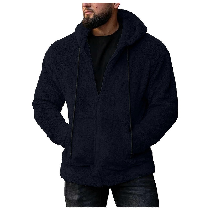 Winter Jacket Men’s Lined Hoodie Zip Sweat Jacket Warm Fleece Coat Dark Blue S