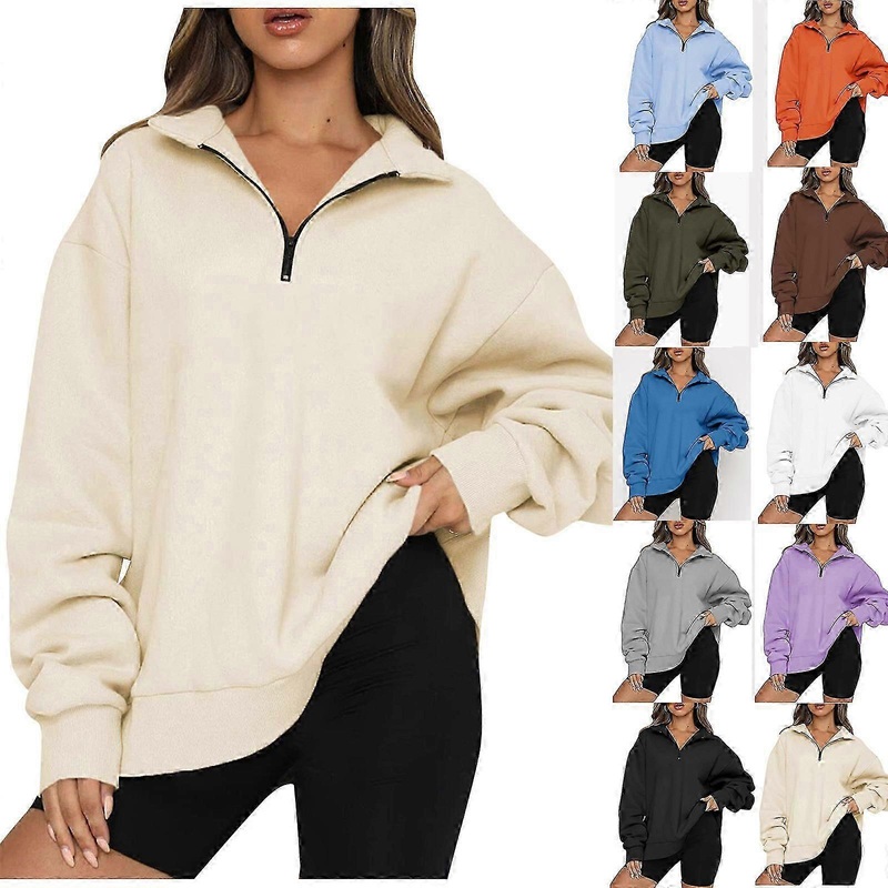 Womens Oversized Half Zip Pullover Long Sleeve Sweatshirt Quarter Zip Hoodie Sweater Teen Girls Fall Blouse Clothes Long Sleeve Sweatshirt