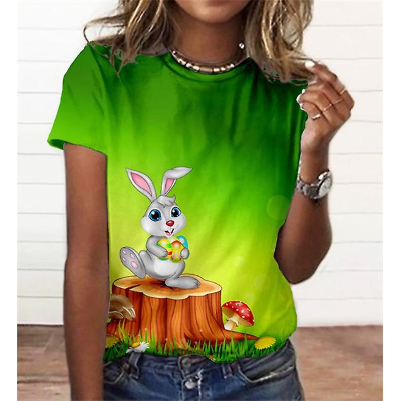 2022 Casual Fashion Women’s Rabbit Pattern Collection 3d Printing Short Sleeve T-shirt Tops