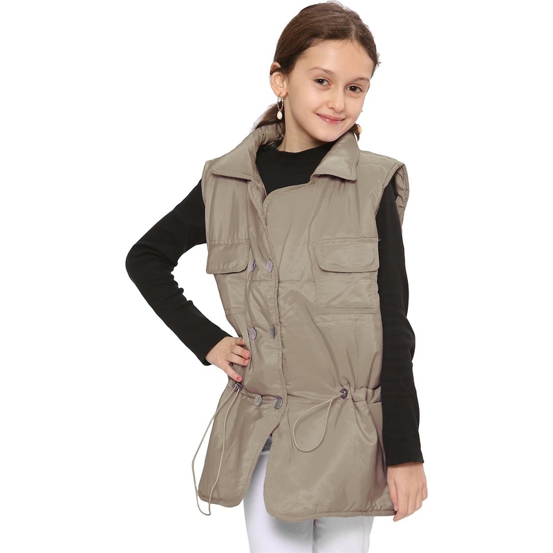 Girls Vest Hooded Quilted Stone Gilet Padded Jacket