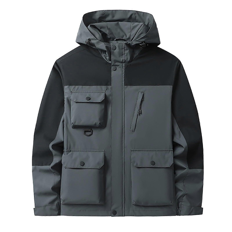 Windbreaker Men’s Hooded Jacket with Zip, Ultralight Windproof Rain Jacket, Waterproof Thin Coat, A5 Dark Grey, Size M