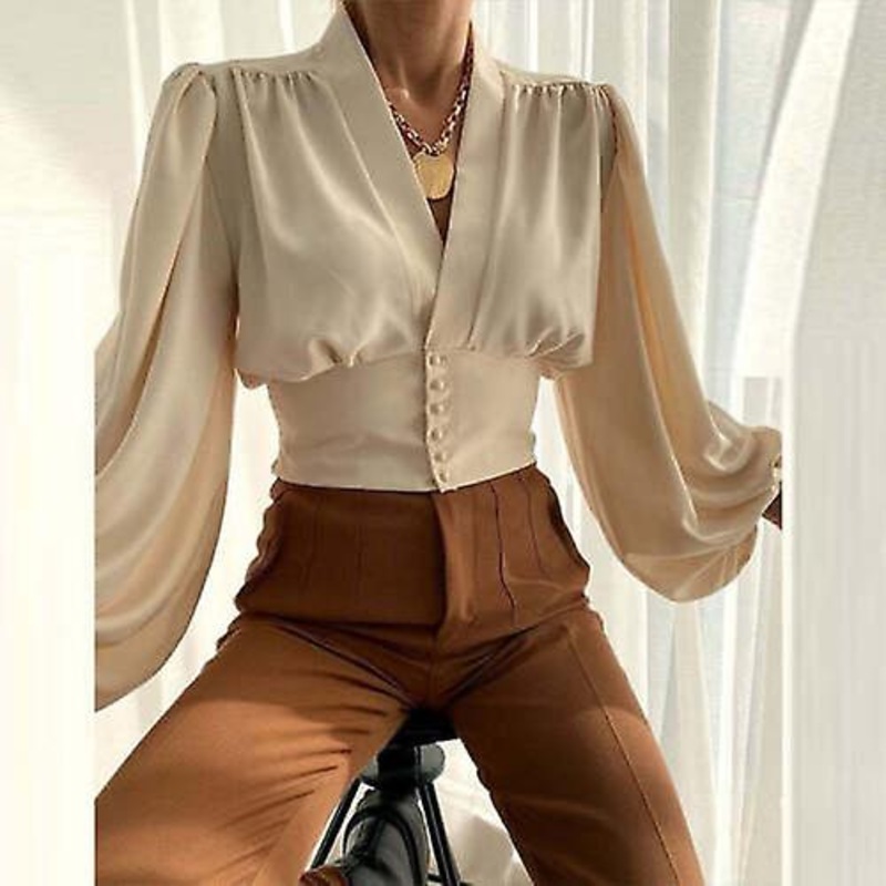 Womens V Neck T Shirt Long Sleeve Soild Blouse Ladies Tops Tunic Loose T Shirts