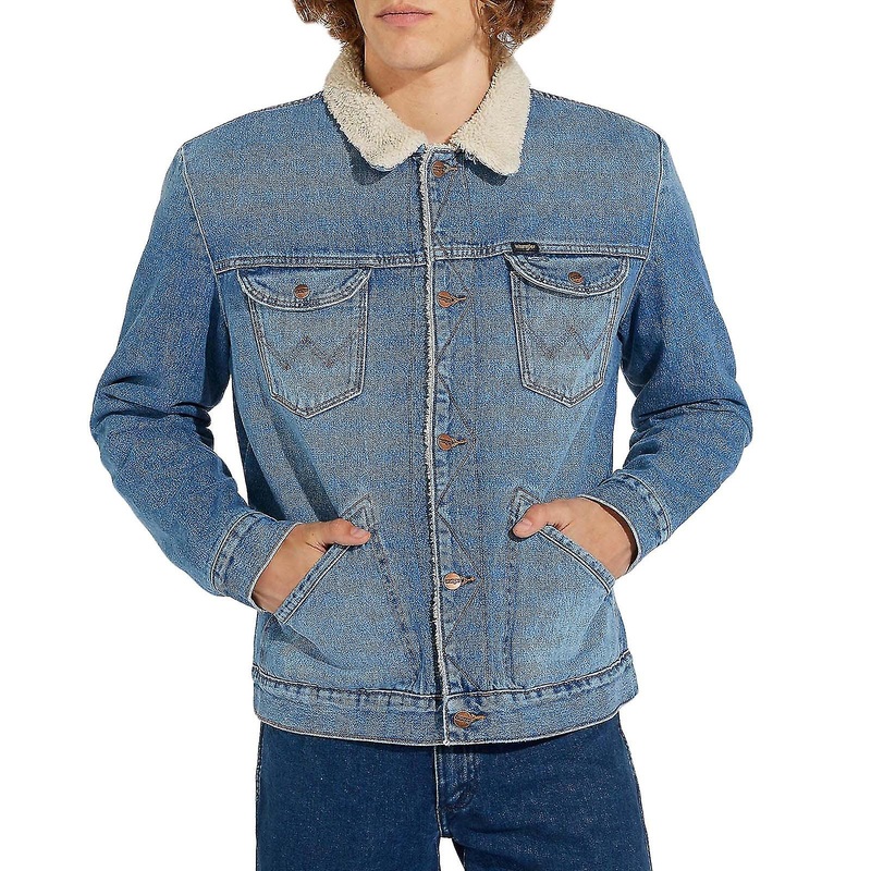 Wrangler Mens Western Sherpa Fleece Button Down Denim Jacket Top – 3 Years