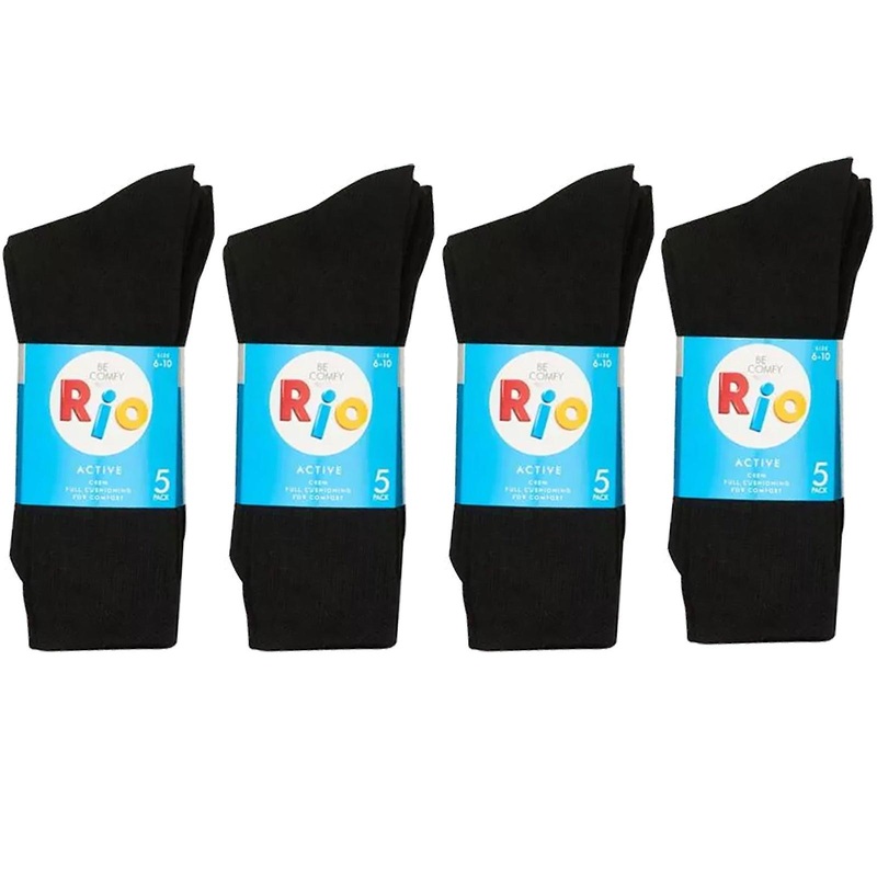 20 Pair Rio Active Crew Cotton Mens Cushion Sports Black Comfy Socks Bulk S7266
