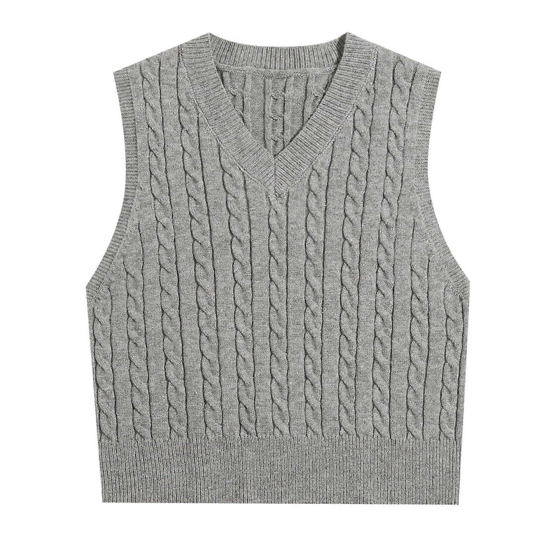 Knitted Jumper Vest Womens Soft Comfortable Elegant Knitted Pullover Sleeveless VNeck Grey 4XL Casual Autumn Winter