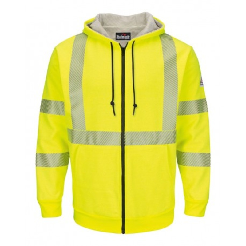 Bulwark SMZ4HV Hi-Visibility Zip-Front Hooded Fleece Sweatshirt with Waffle Lining | Bulwark SMZ4HV