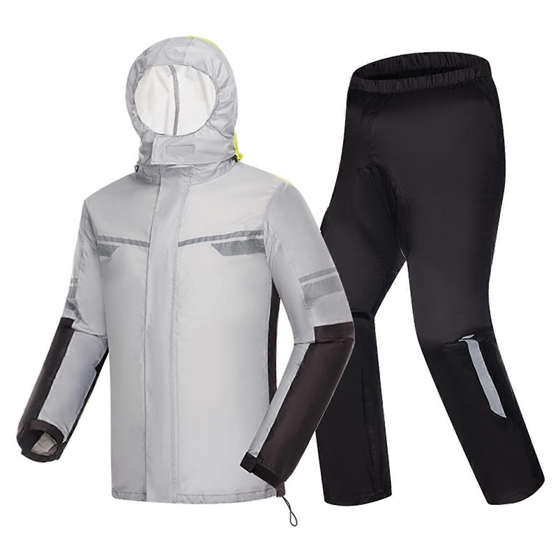 Waterproof Motorcycle Clothing for Men with Reflective Tape Removable Hood (3XL Gray)