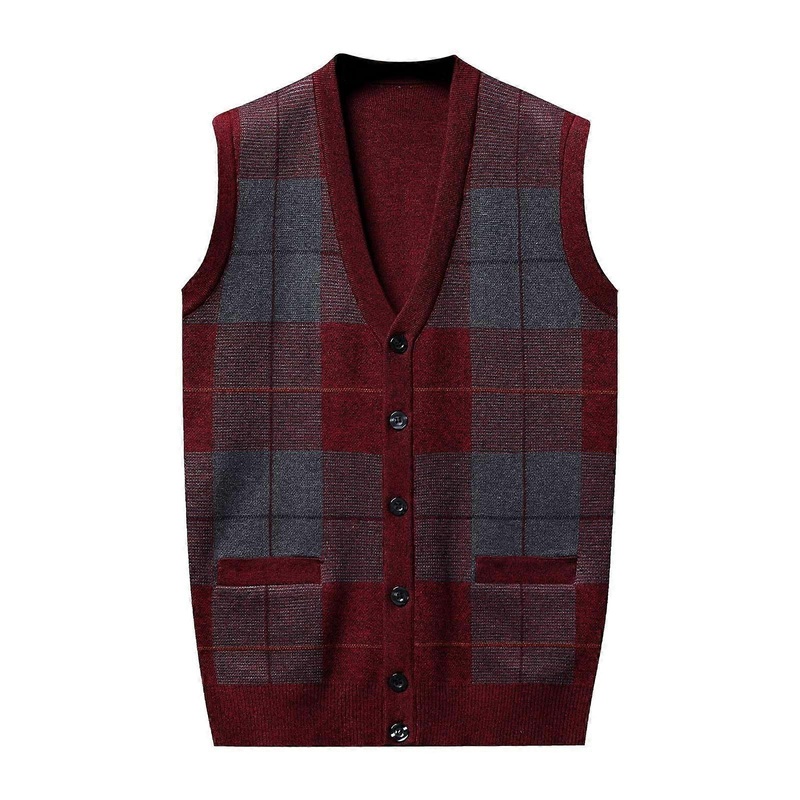 Men’s Sleeveless VNeck Cardigan Knit Vest Casual Wool XL Red Ref: 7008