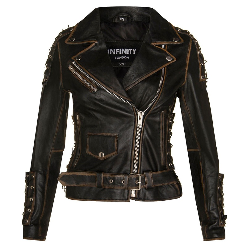 Women’s Black Leather Biker Brando Motorcycle Jacket