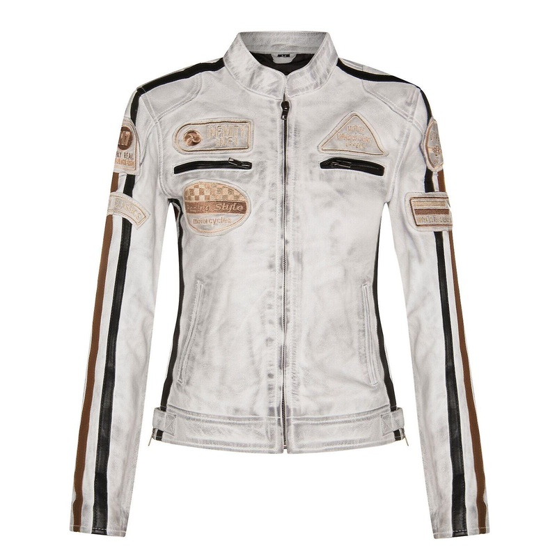 Womens Leather Biker Casual Racing Moto Badges Jacket