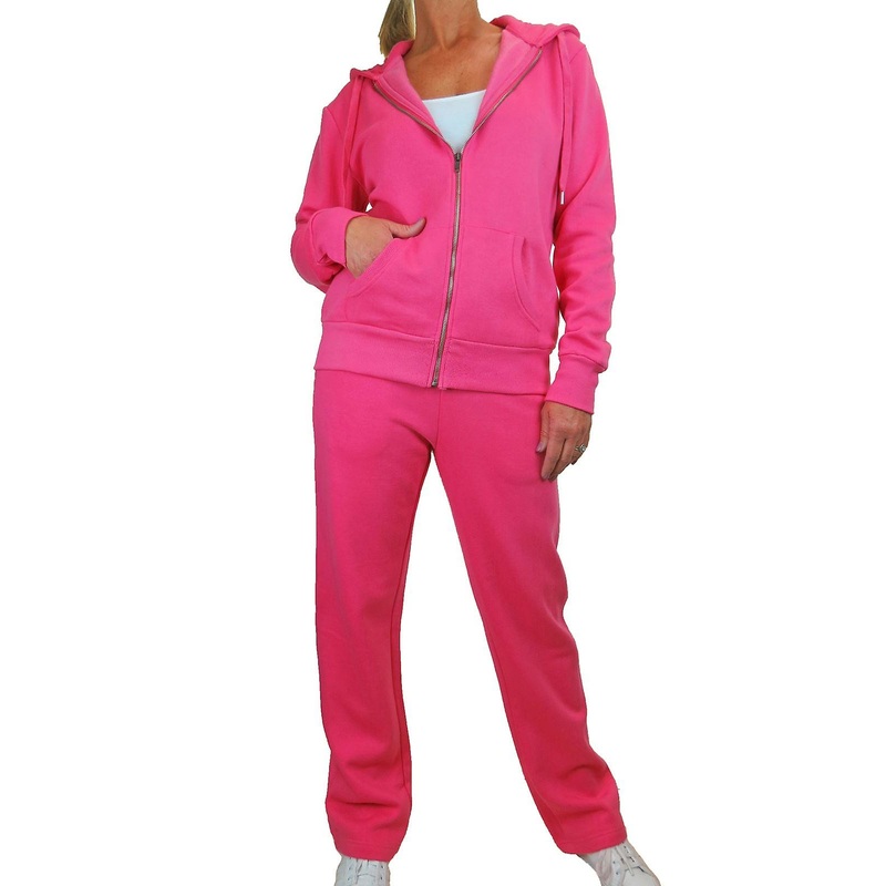 Womens Soft Fleece Back Tracksuit Set Ladies 2 Piece Hooded Zip Top and Jogging Bottom Loungewear Sweatsuit