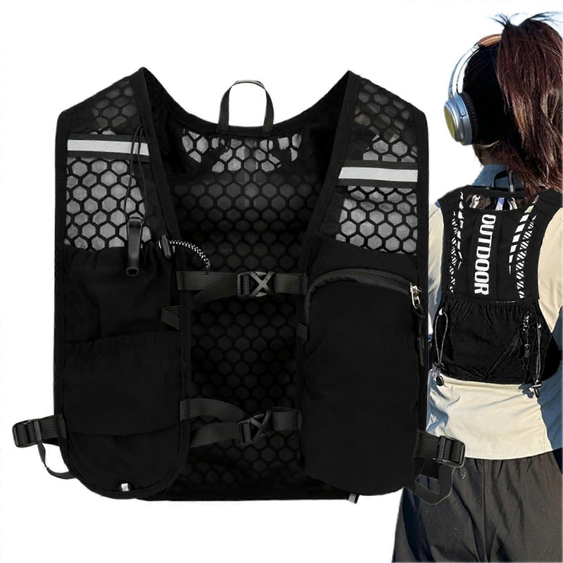 Men’s Running Vest, Women’s Vest, Hydration Vest, Lightweight, Reflective Sports Accessory for Outdoor Cycling, Hiking, Jogging Black B