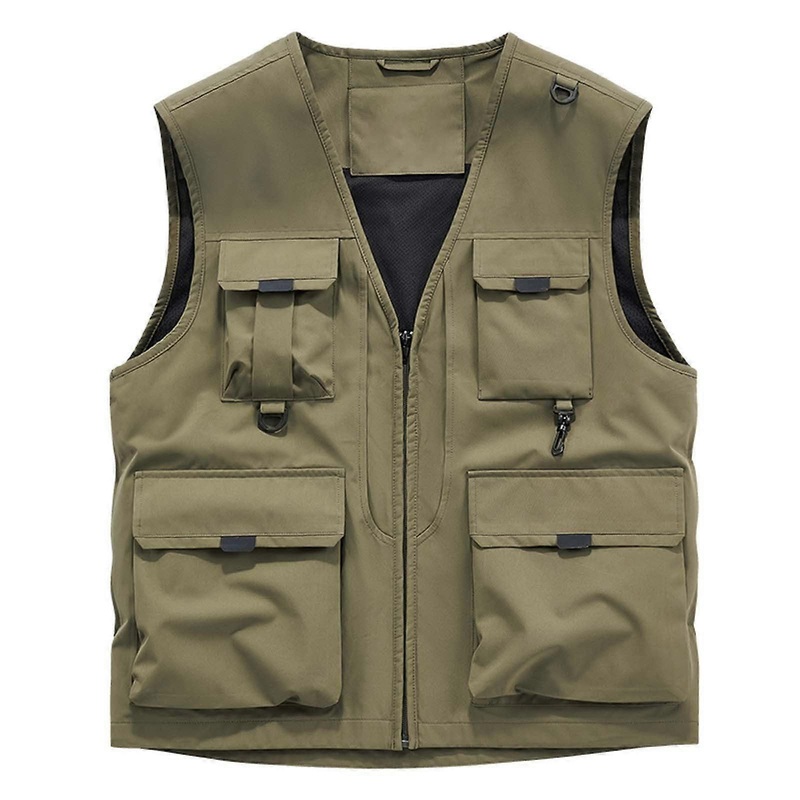 Men’s Fishing Vest Outdoor Hiking Leisure Vest Lightweight Softshell Hidden Pockets Quick Dry Size L Army Green