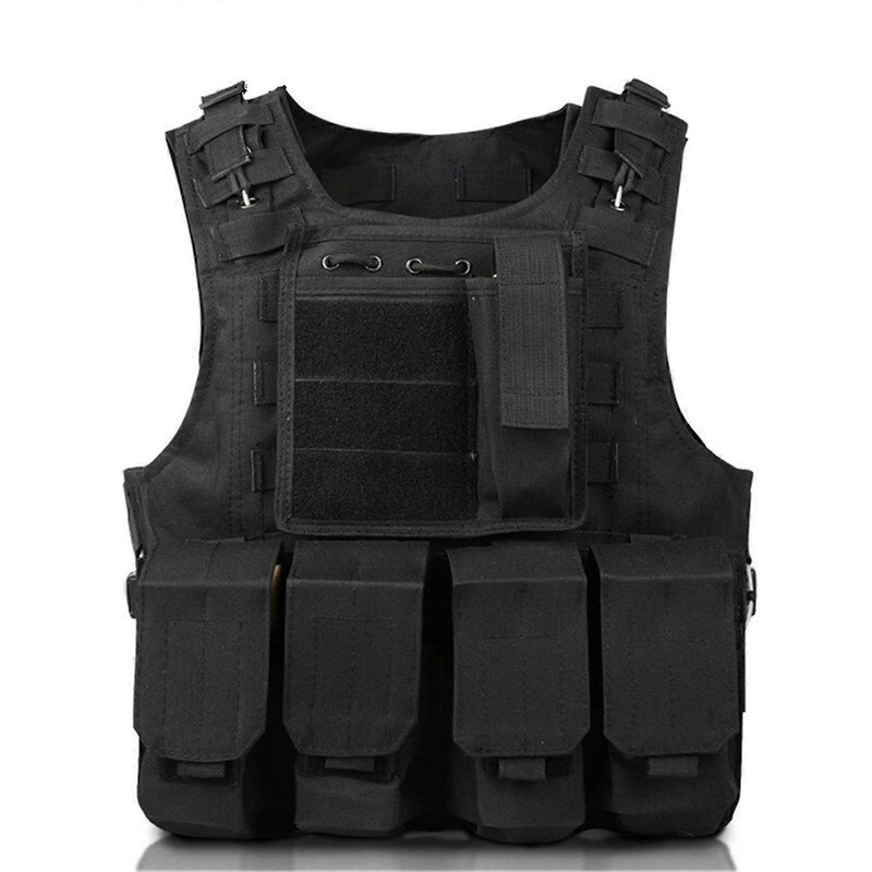 Tactical Vest Amphibious Battle Military Molle Vest Combat Assault Plate Straps Vest Hunting Protection Camouflage Vest (Color: Black) Black