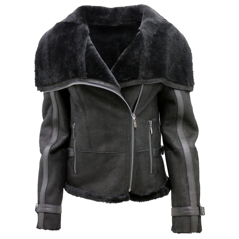 Women’s Short Black Sheepskin Leather Jacket