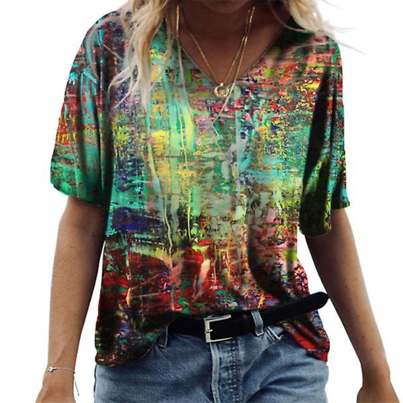 2022 Summer New 3d Digital Printing Pattern Women’s Loose Short-sleeved T-shirt