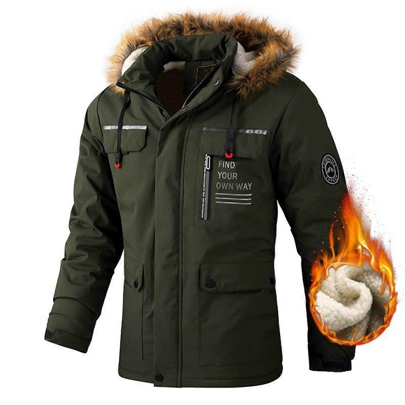 Winter Coat Men’s Leather Thick Transition Parka Jacket A1 green XL