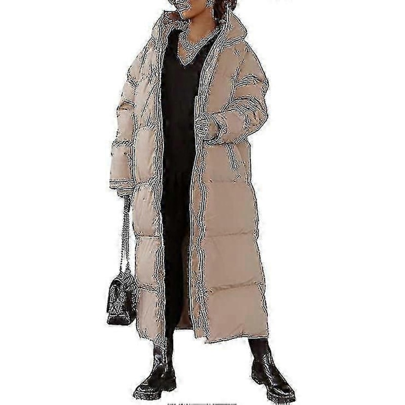 Women Long Quilted Coat, Hooded Length Long Sleeve Puffer Jacket